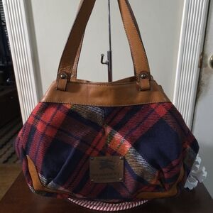 Burberry Navy and Tan Plaid Shoulder Bag